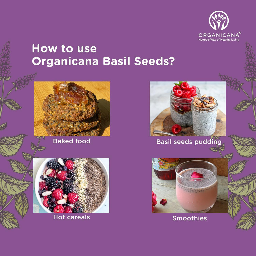Organicana Basil Seeds 500gm (Pack of 1) Sabja Seeds - Beat the Summer Heat Nutrient-Rich, Pure Basil Seeds For Healthy Drinks, Smoothies, And Recipes Tukmaria Seeds for Weight Management