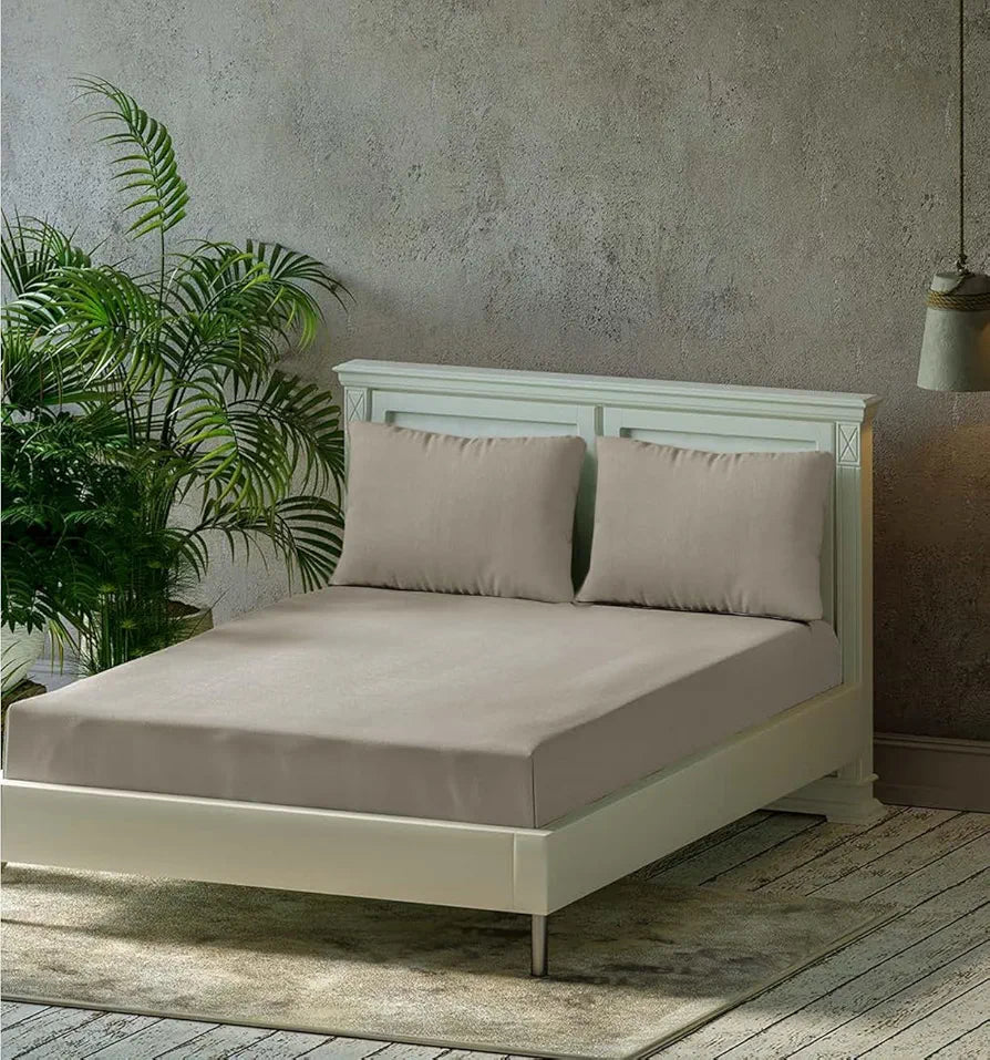 Trance Home Linen Premium 300 Tc Pure 100% Cotton Solid Single Size Fitted Bedsheet with 1 Pillow Cover Colour Grey