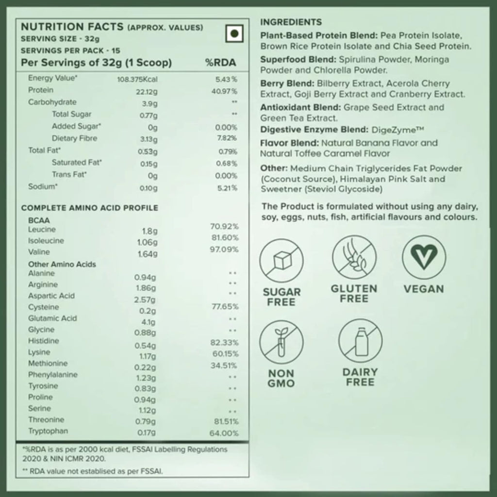 Wellbeing Nutrition Organic Vegan Plant Protein Isolate Powder | 22g Protein, 5g BCAA European Pea & Brown Rice Protein | Superfoods, Fiber for Muscle Growth & Recovery | British Banoffee Pie -500gm