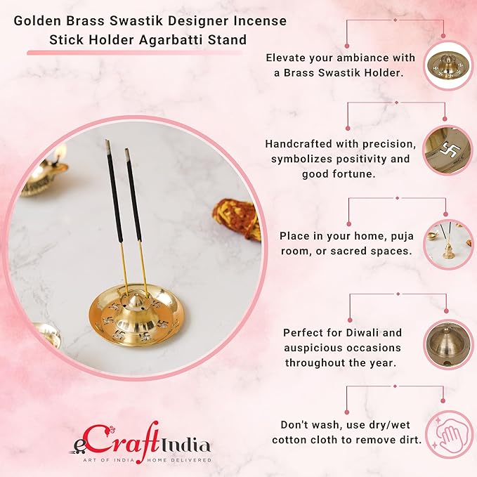 Ecraftindia Golden Brass Agarbatti Stand for Pooja | Incense Stick Holder With Ash Catcher | Agarbatti Holder | Incense Holder