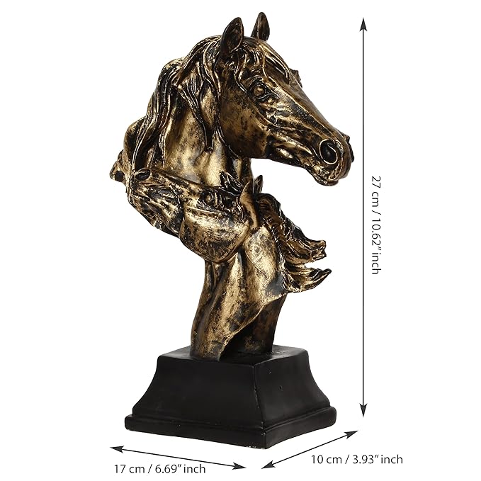 Ecraftindia Antique Finish Horse Couple Face Handcrafted Polyresin Decorative Showpiece