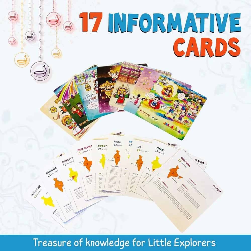 Playqid Festivals of India Puzzle for Toddlers and Children Step-by-Step Jigsaw 17 Growing Puzzles with Flashcards Educational Montessori Gifts for Kids