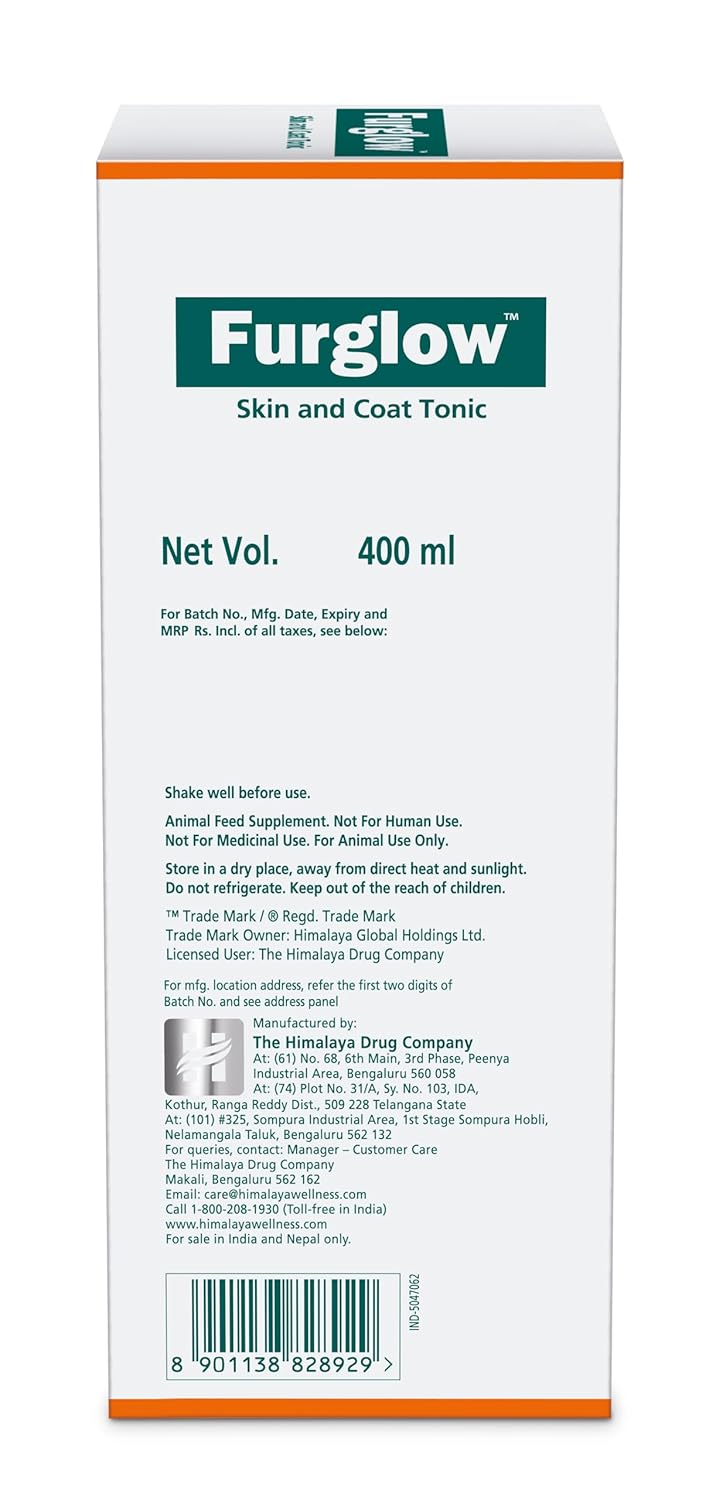 Himalaya Furglow Skin & Coat Tonic Liquid For Dogs & Cats | Daily Supplement forSshiny and Healthy Coat | 400ml