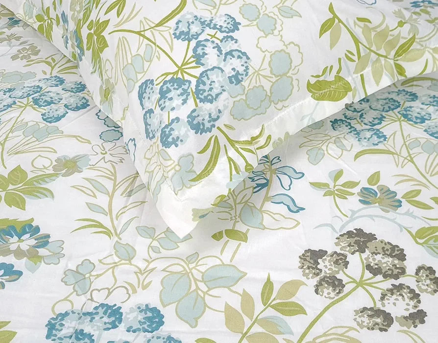 Divine Casa Bedsheet for Single Size Bed 144 TC Cotton Bedsheet for Single Size Bed with 1 Pillow Cover  Floral Colour Mint Blue