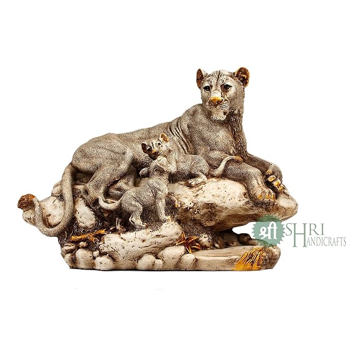 Indicast Resin Lioness Statue With Family, 8 Inch | Grey