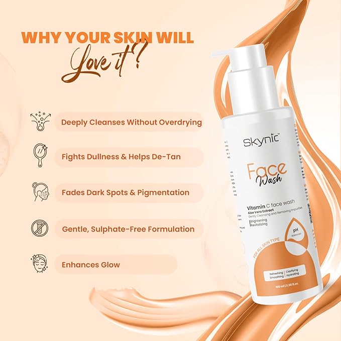 Skynic Vitamin C Face Wash With Aloe Vera Ext For Glowing and Brightening Skin - 100 Ml
