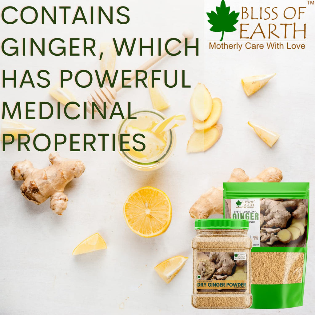 Bliss of Earth Certified Organic Ginger Powder Dry For Tea & Juice, Pure Antioxidant Super food, 250GM