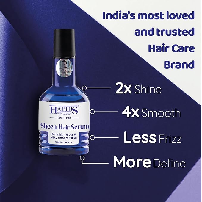 Habibs Orgamatics Sheen Hair Serum For Smooth Anti-Frizz Hair Serum - 100 ml (Pack of 2)