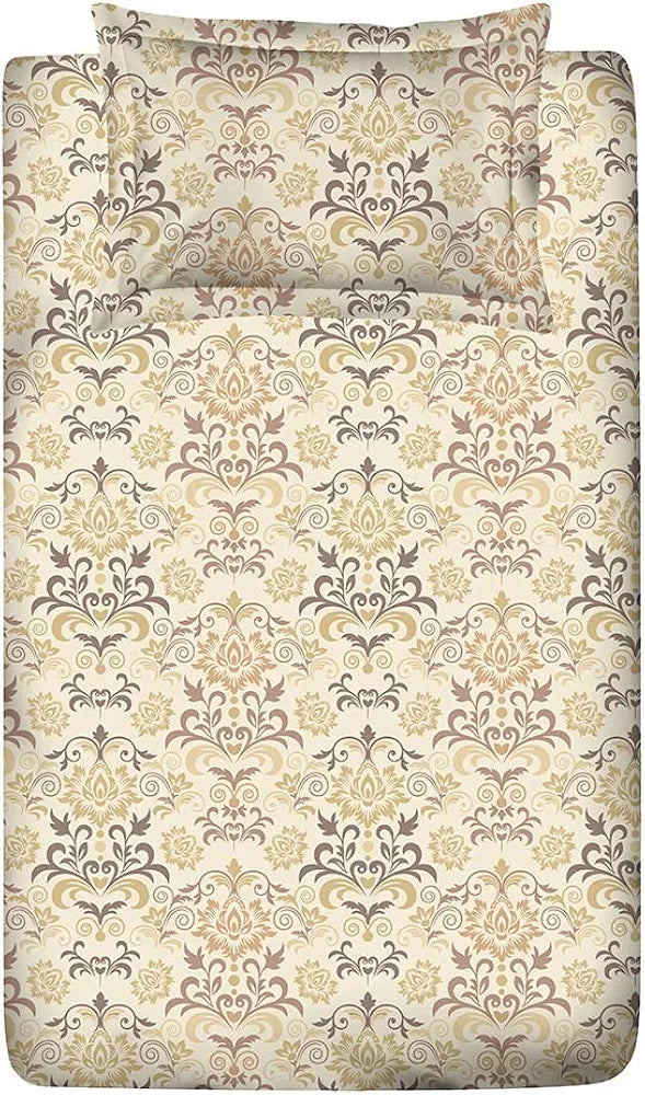 Layers Cotton Bedsheet for Single Bed with 1 Pillow Cover  Light Weight Breathable Classic Collection Brown Ethnic Pattern