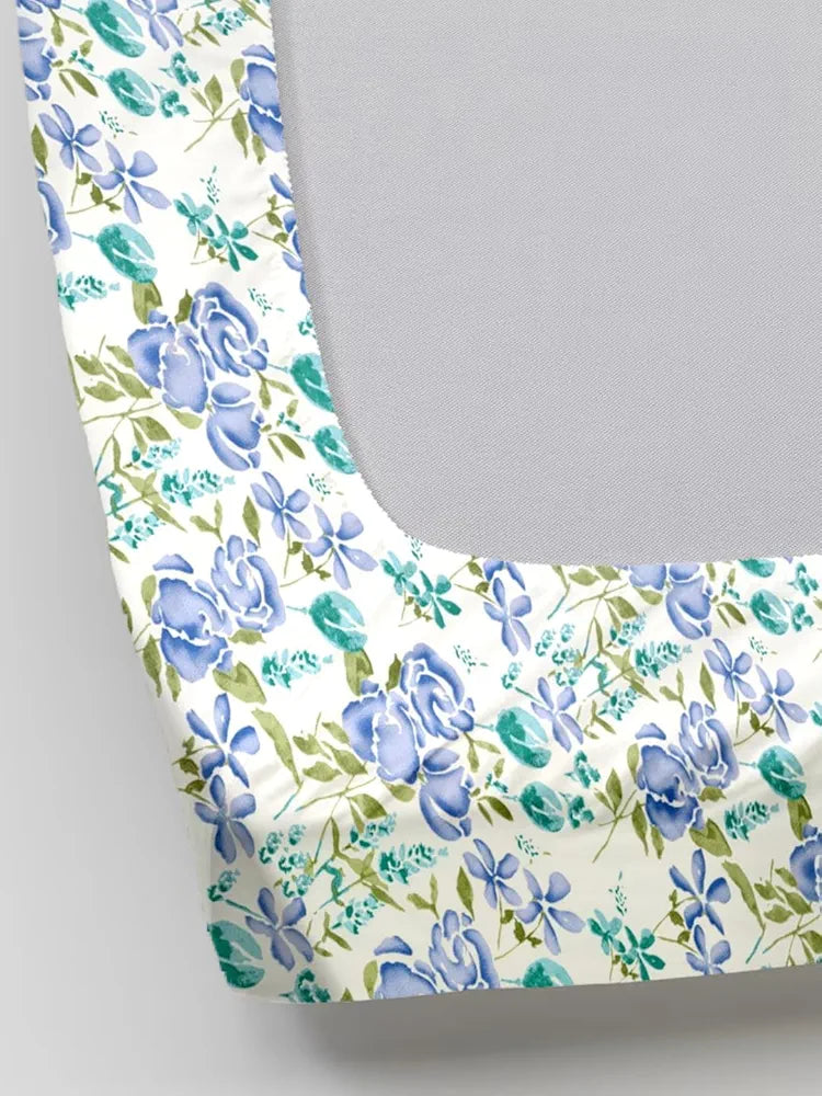 Trance Home Linen 180Tc 100% Cotton 78"X72" Standard King Size Elastic Fitted Bedsheet Printed King Bed Size With 2 Pillow Covers 180 TC Colour Huvu Blue