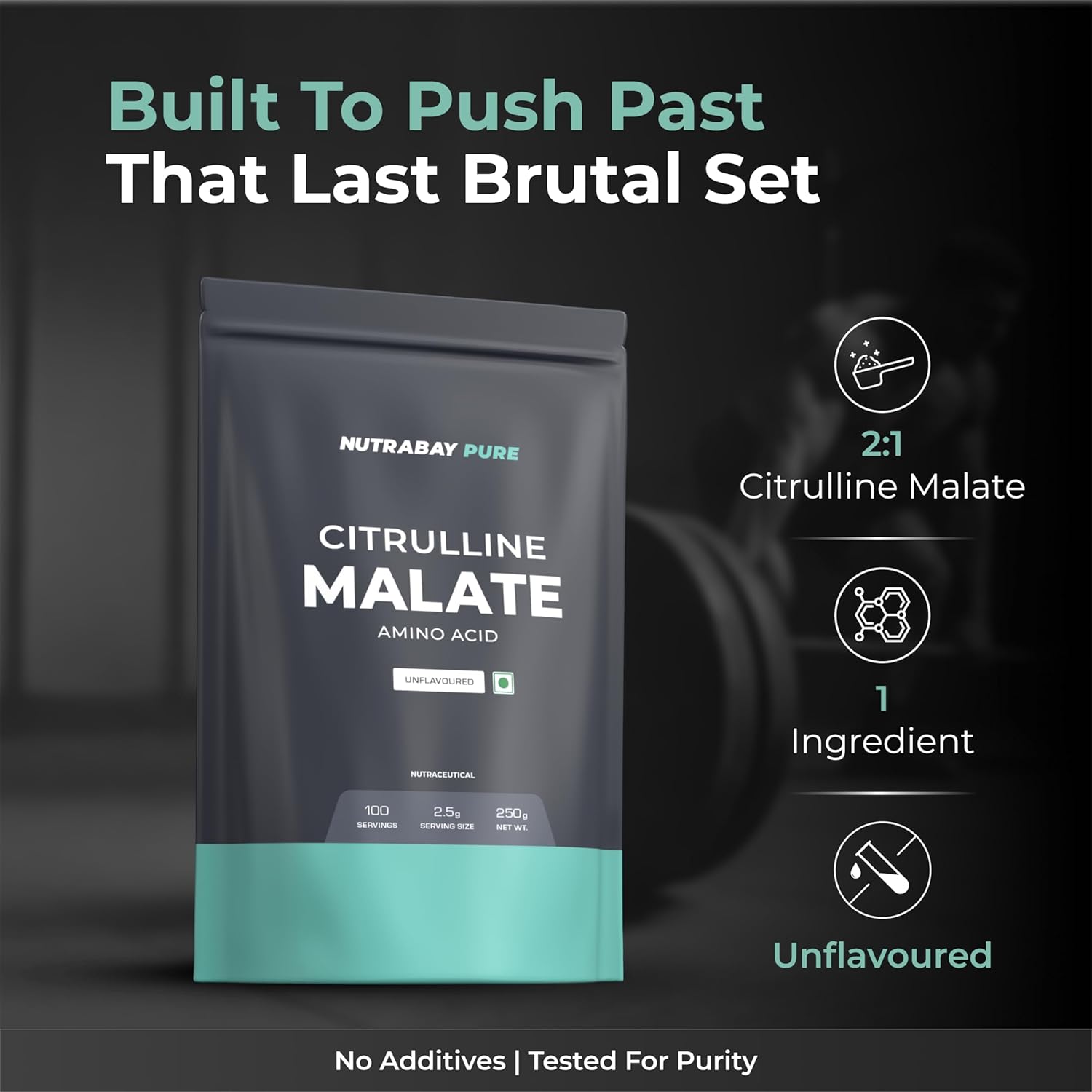 Nutrabay Pure 100% Citrulline Malate Powder 2500mg per Serving - Boosts Nitric Oxide, Pre Workout supplement for Men & Women for Faster Recovery, Endurance & Muscle Build Up - 250g Unflavoured