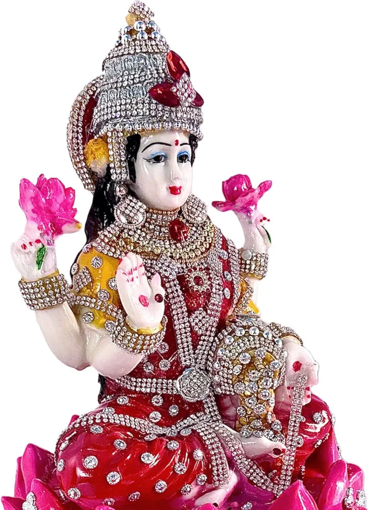Alila Polyresin and Marble Lakshmi Ji Lotus With Ornaments Figurine Multicolour
