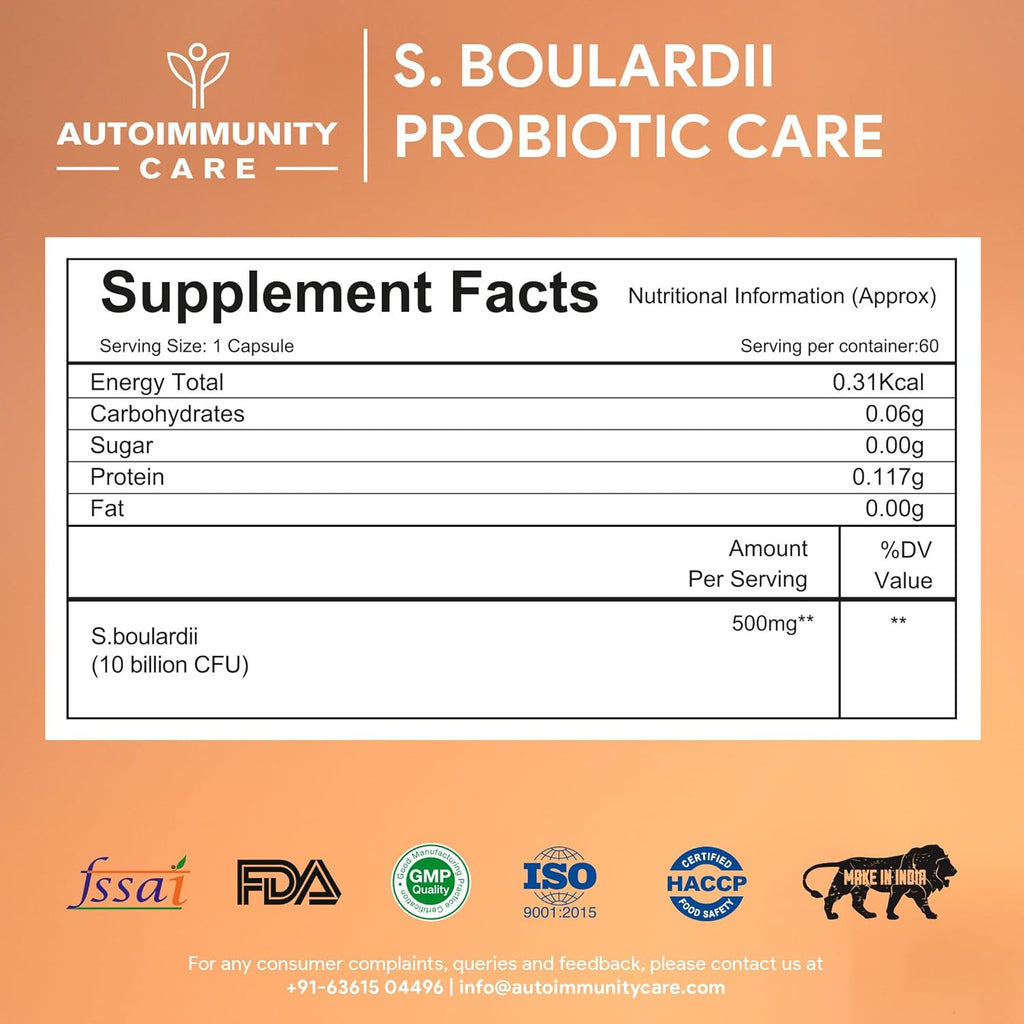 S. Boulardii Care â€“ Saccharomyces Boulardii Probiotic Supplement | 10 Billion CFU | Probiotics Supplement for Gut Health, Intestinal Lining & Microbial Balance | 60 caps (60 doses)