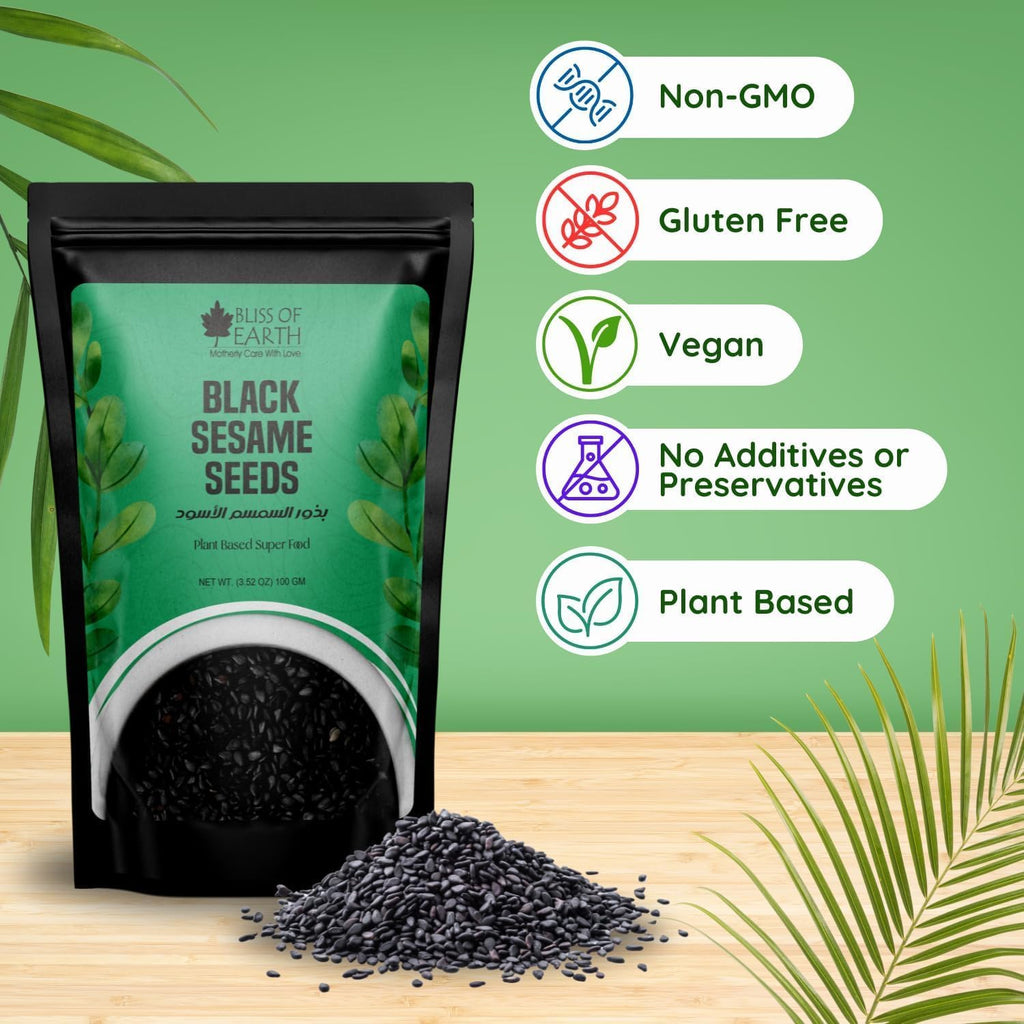 Bliss of Earth 100gm unhulled Black Sesame Seeds, Kaale Til, Fresh & Organic Fully Fiber Rich Great for Cooking & Baking