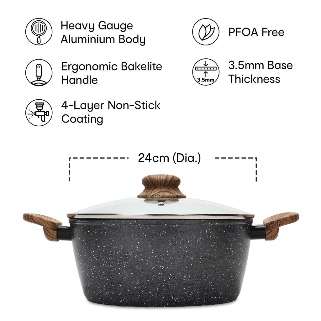 Anko Australia Non-Stick Aluminium Casserole with Glass Lid 24cm 3L 4-Layer Coating PFOA Free Black