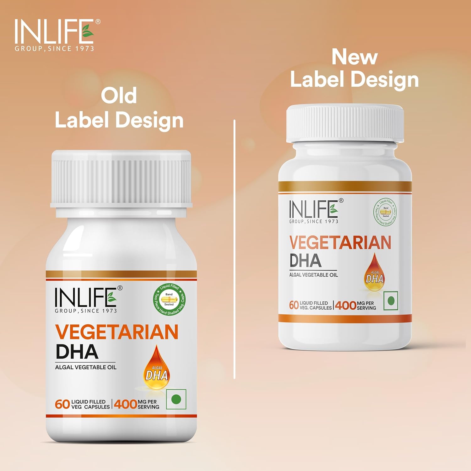 INLIFE Plant Based Omega 3 Supplement | DHA 400mg from Algal Oil | Skin, Eye, Bone, Joint Health - 60 Liquid Filled Vegetarian Capsules (Pack of 1)
