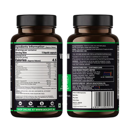 Boldfit Omega 3, 6 & 9 From Flaxseed, Borage & Olive Oil, Vegetarian Supplement For Heart, Skin, Joint & Muscles Support - Epa & Dha Rich Capsules For Men & Women - 60 Count