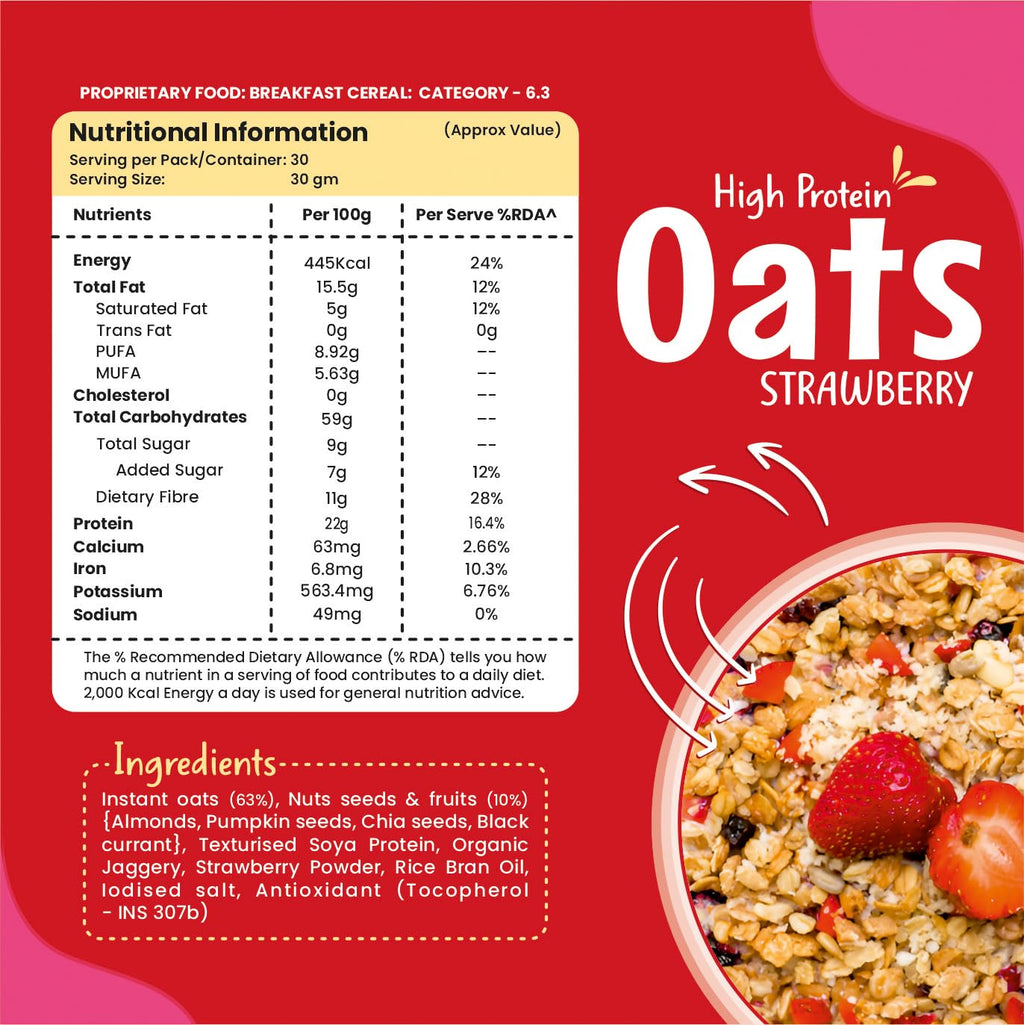 Health Ninja Strawberry Oats | High Protein Breakfast Cereal | Ideal for Oatmeal & delicious snacks | 900 gm Pack (900, Strawberry)