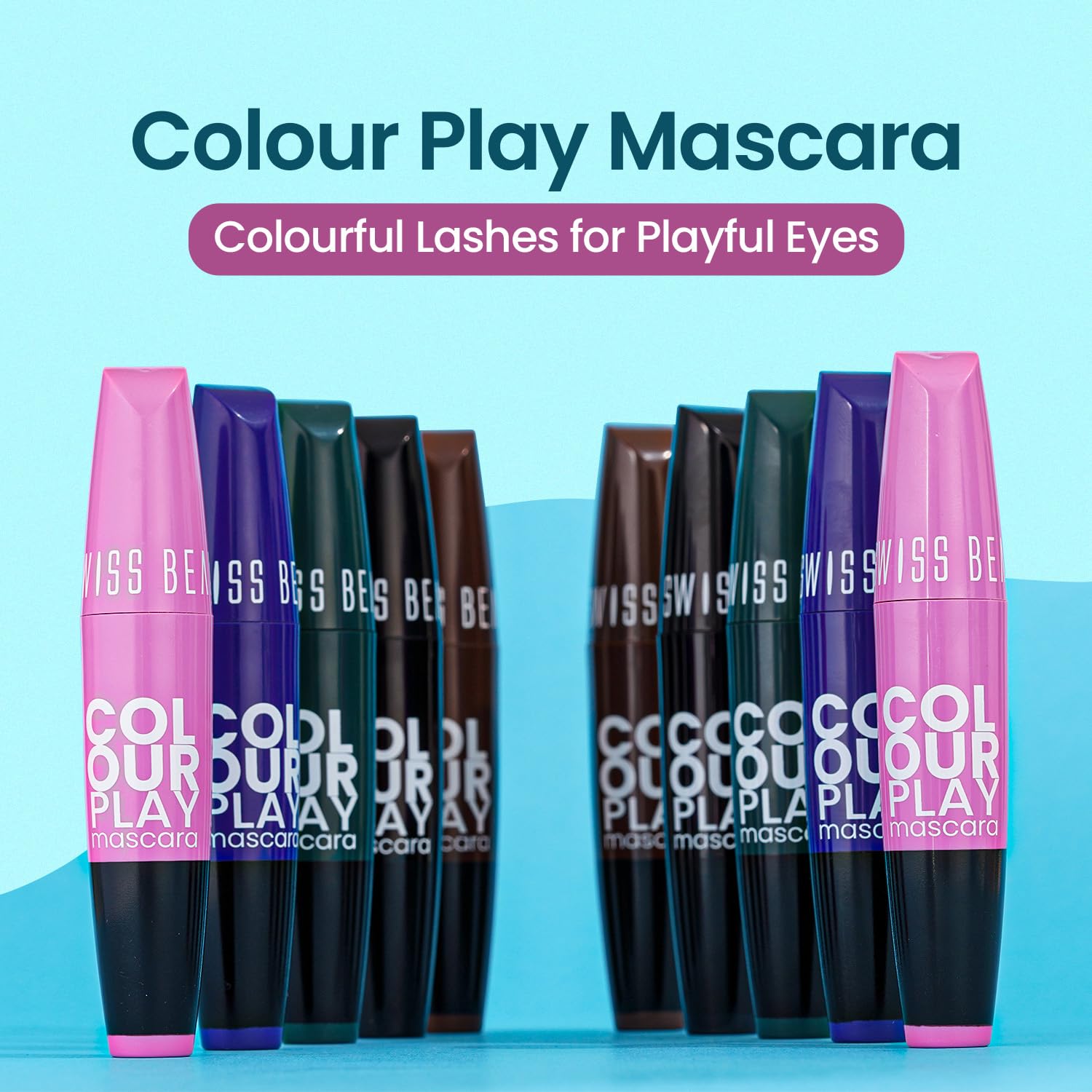 Swiss Beauty Waterproof Volumizing Colour Play Mascara | With Jojoba oil and Vitamin B5 | 6ml, Shade- Brown