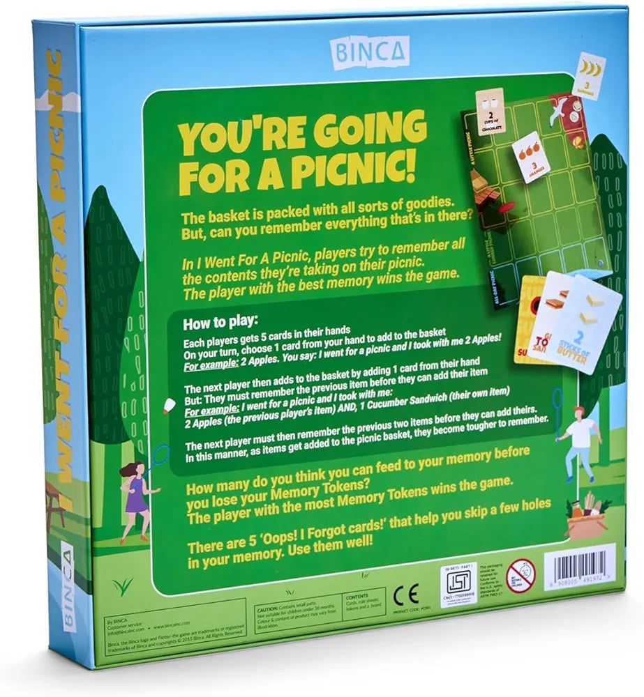 Binca Board Game - I Went for a Picnic, Fun Memory Game for Kids Ages 6 and Up, Cognitive & Concentration Building, Gifts for Boys & Girls, 2-4 Players