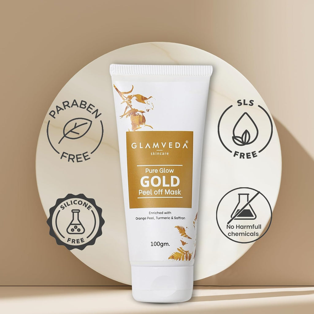 Glamveda Pure Glow Gold Peel Off Mask for Glowing Skin | Reduces Fine Lines, Wrinkles | Remove Blackhead & Pore Care | For Women & Men | No Paraben, SLS | 100gm