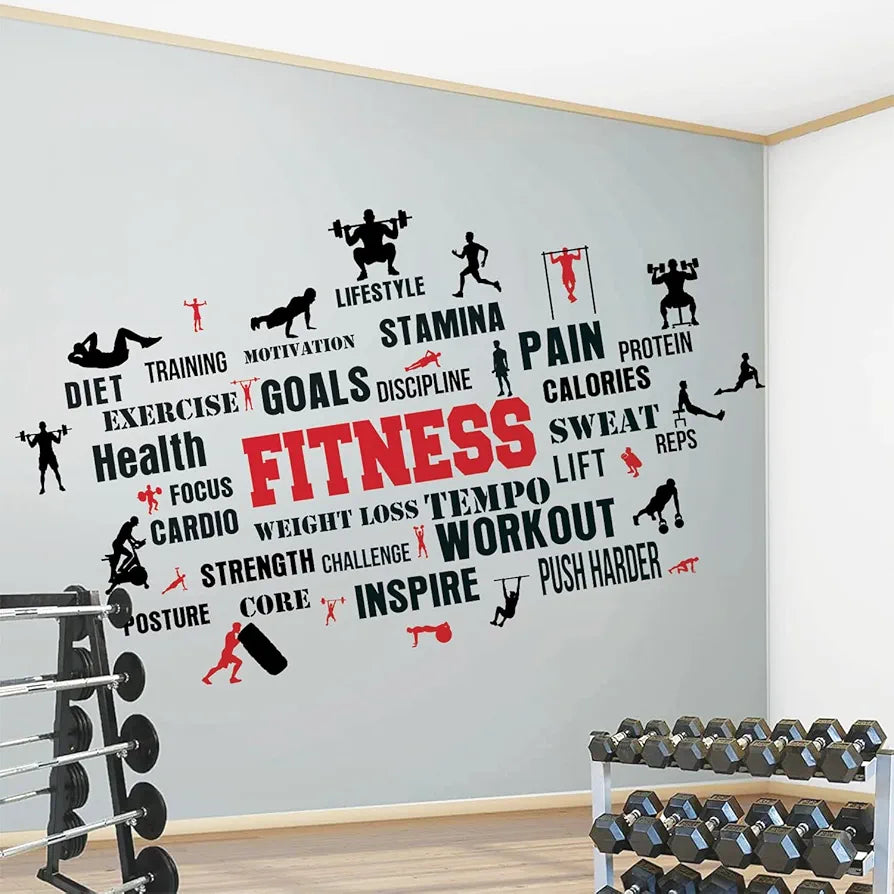 StickMe Gym Fitness Bodybuilding Sport Workout Boxing Word Cloud Quote Office Wall Sticker Premium Large - 260 x 160 cm