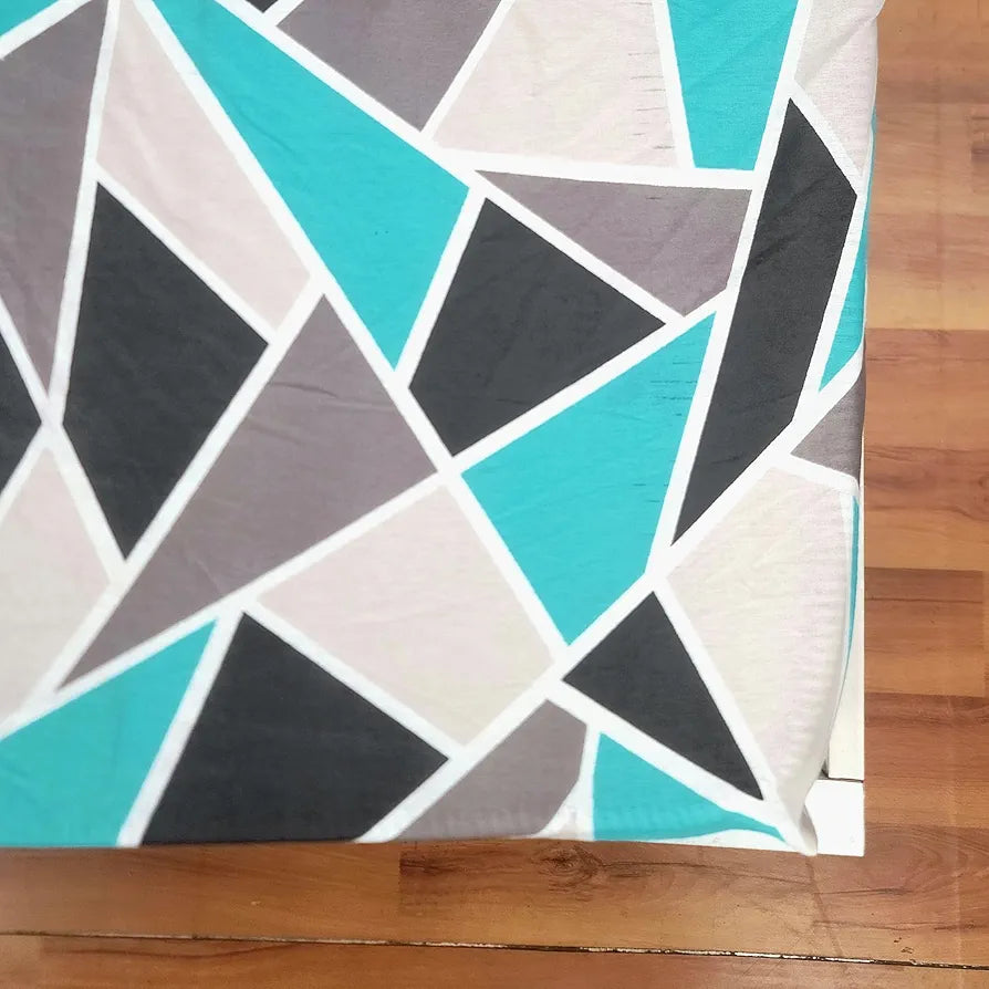 Divine Casa 144 TC 100% Cotton Abstract Print Blue Super Soft Queen Size Fitted Bedsheets Cotton Colour Crystal Teal