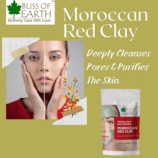 Bliss of Earth Original Moroccan Red Clay Powder - 100 gms Each (Pack of 2)