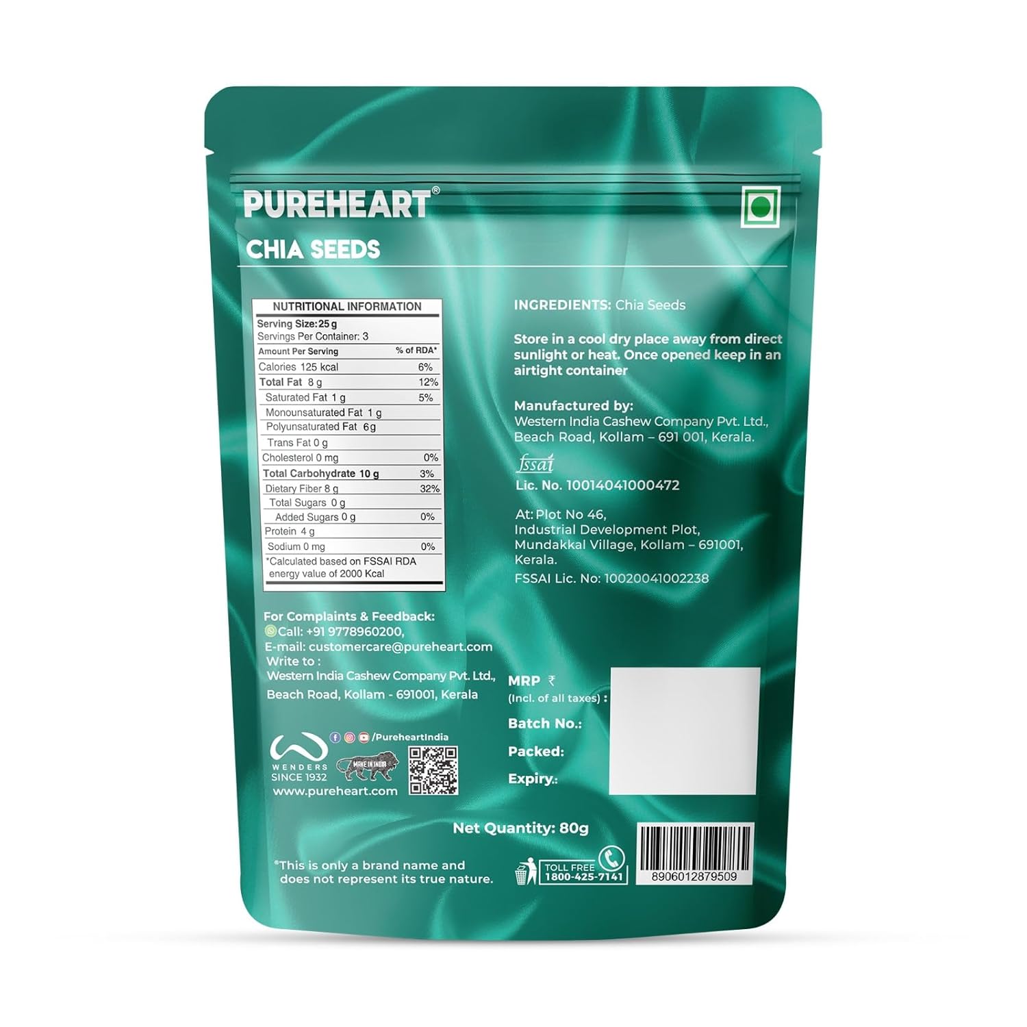 Pureheart Raw Chia Seeds 80 gm| Chia Seeds for Weight Management | Rich in Calcium, Protein, Fiber, Omega-3 and Antioxidant | Seeds for Eating | Diet Snack | Naturally Sourced