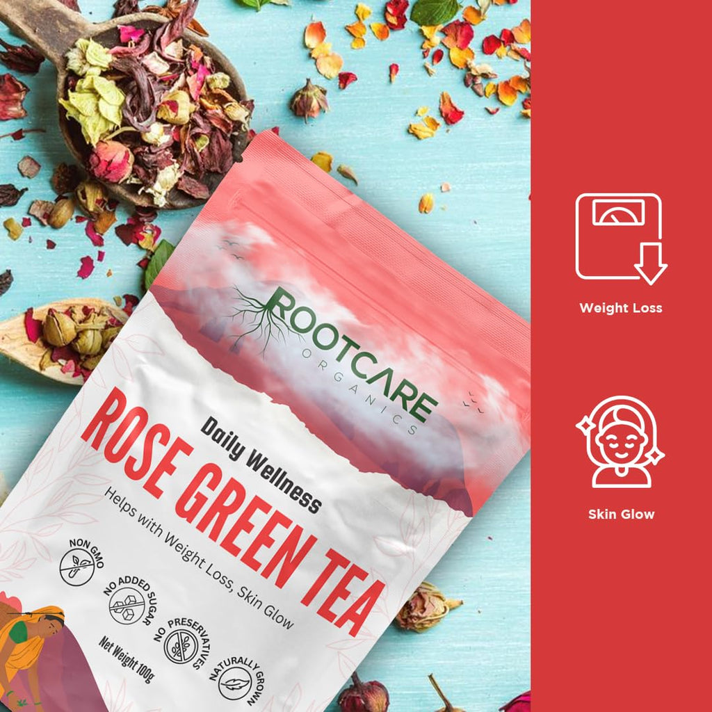 Rootcare Organics Rose Infused Green Tea - 100 gms