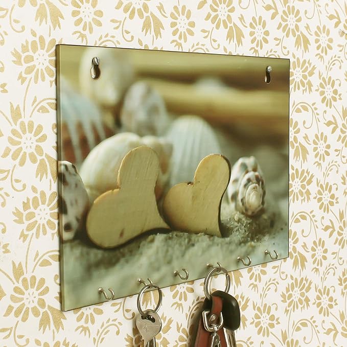 Ecraftindia Heart Shells Theme Wooden Key Holder With 6 Hooks