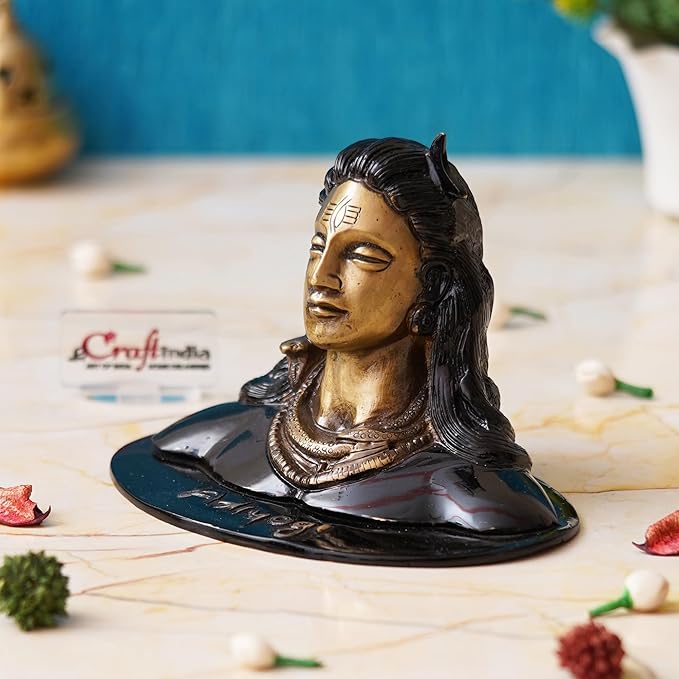 Ecraftindia Black and Golden Brass Lord Adiyogi Shiva Statue | Shiv Murti | Shiva Idol