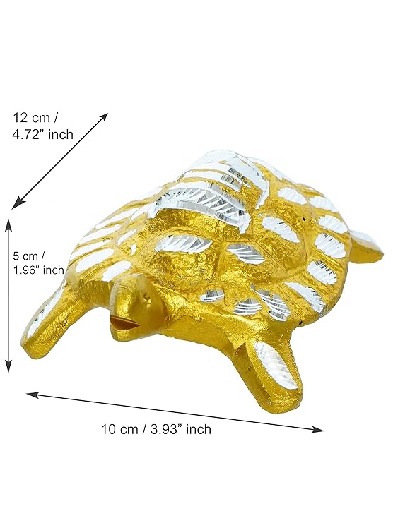 Ecraftindia Beautiful Golden Engraved Metal Feng Shui Tortoise Statue Decorative Showpiece