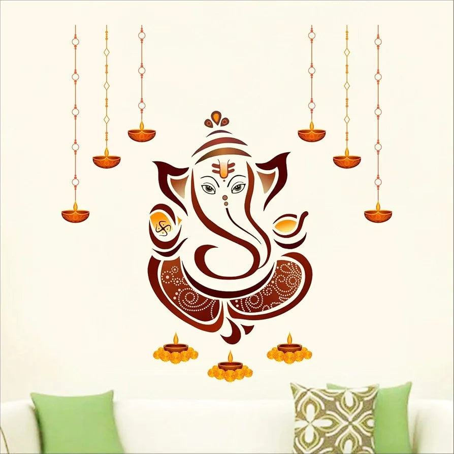 StickMe Shree Ganesh Wall Sticker Colourful Ganpati Bappa Mural Art Vinyl Decal -Self-Adhesive Medium - 80 x 85 cm