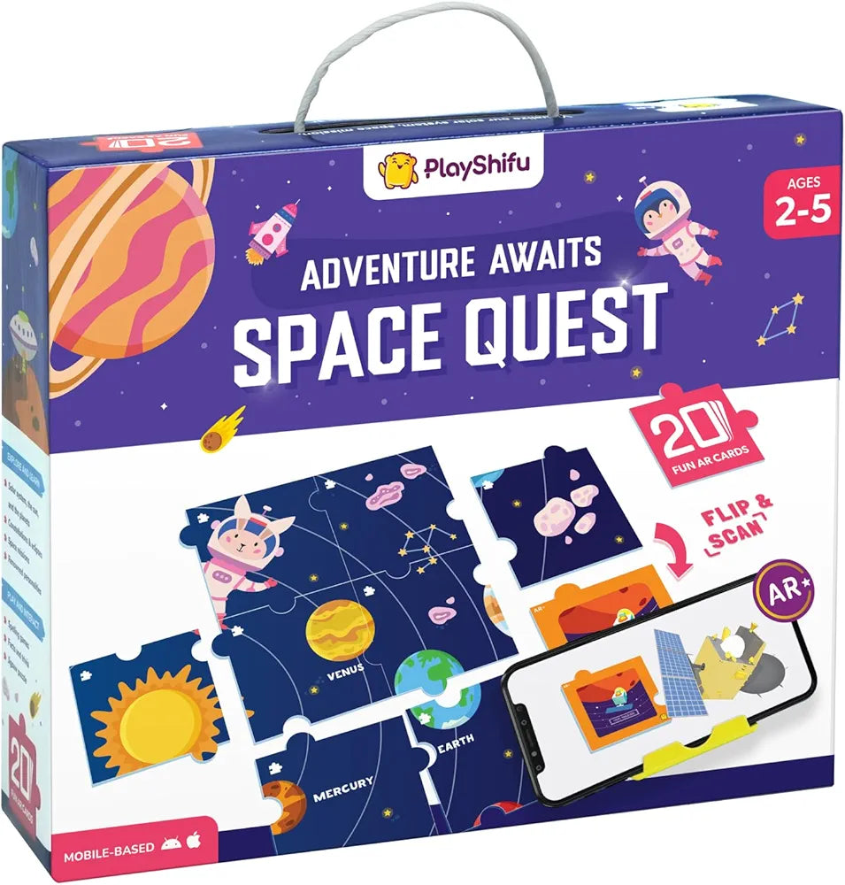 Playshifu 20 Space Flashcards with Space Quest for Kids Boost General Knowledge Builds Vocabulary with 4D Educational AR-Powered STEM Fun Learning Interactive Game