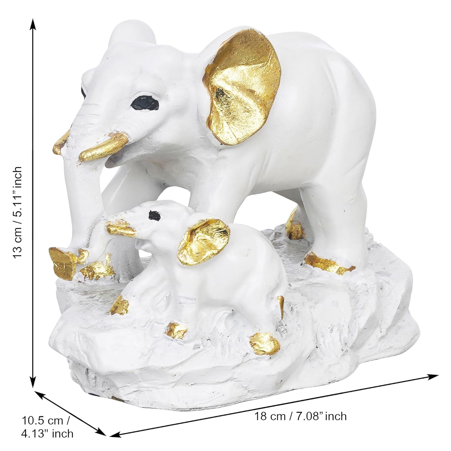 Ecraftindia White Golden Cute Elephant With Baby Elephant Statues Animal Figurines Decorative Showpieces