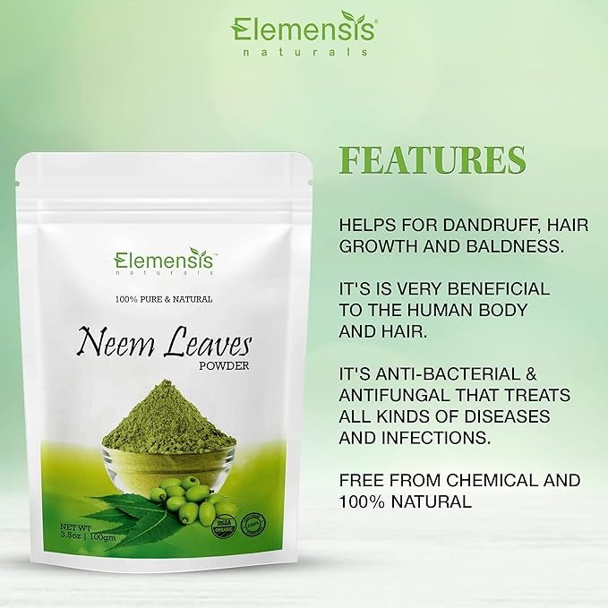 Elemensis Naturals Pure Neem Leaves Powder For Pimple-free Clear Skin - 100 gms