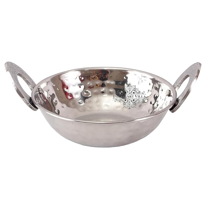 Indian Art Villa Steel Kadhai Kadai Wok|Hammer Design with Embossed Handle - 280 gms