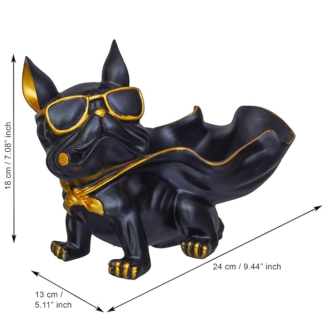 Ecraftindia Black Bull Dog Statue in Glasses With Cape Serving Tray Animal Figurine for Home Table Decor Showpiece