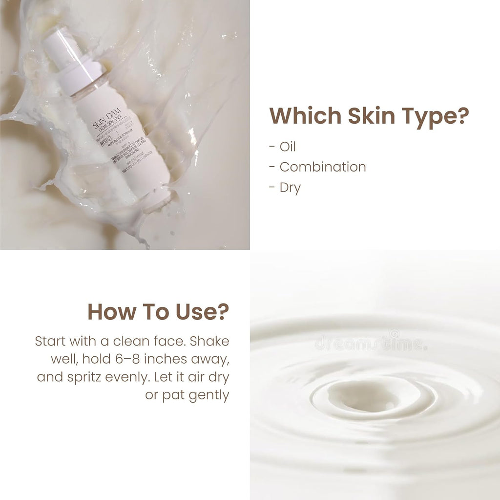 Personal Touch Skindam CrÃ¨me Milky Skin Toner & Mist 2 In 1 | Squalene, Meadowfoam, Argan Seed Oil, Buildable, Weightless, Makeup Friendly | Oily Dry Sensitive Combination | 72 Hours Hydration | 100 ML