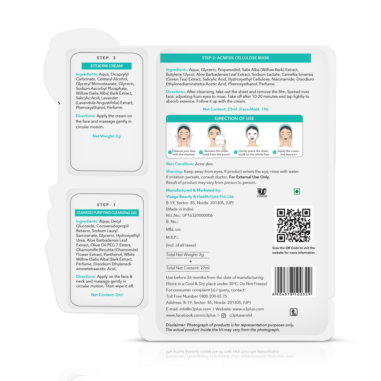 O3+ Oil Control Acnesis 3-Step Cellulose Sheet Mask