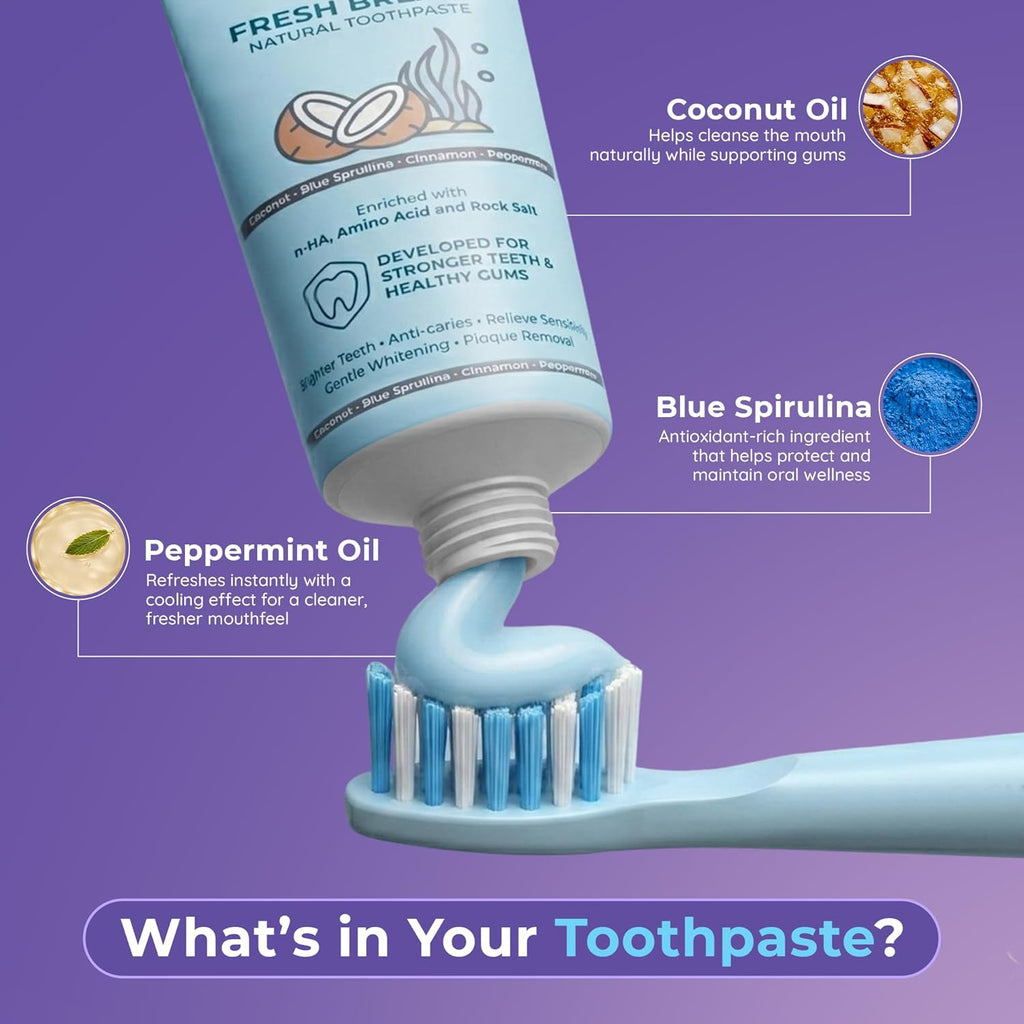 ORACURAÂ® Fresh Breath Natural Toothpaste (Coconut & Blue Spirulina) | Fights Bad Breath & Promotes Oral Balance | Fluoride-Free, SLES-Free | 75g