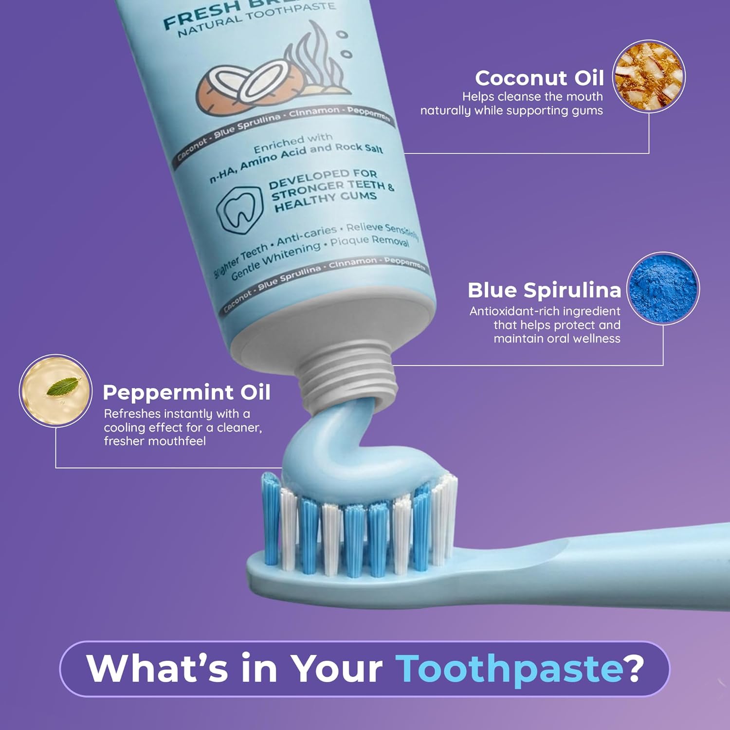 ORACURAÂ® Fresh Breath Natural Toothpaste (Coconut & Blue Spirulina) | Fights Bad Breath & Promotes Oral Balance | Fluoride-Free, SLES-Free | 75g