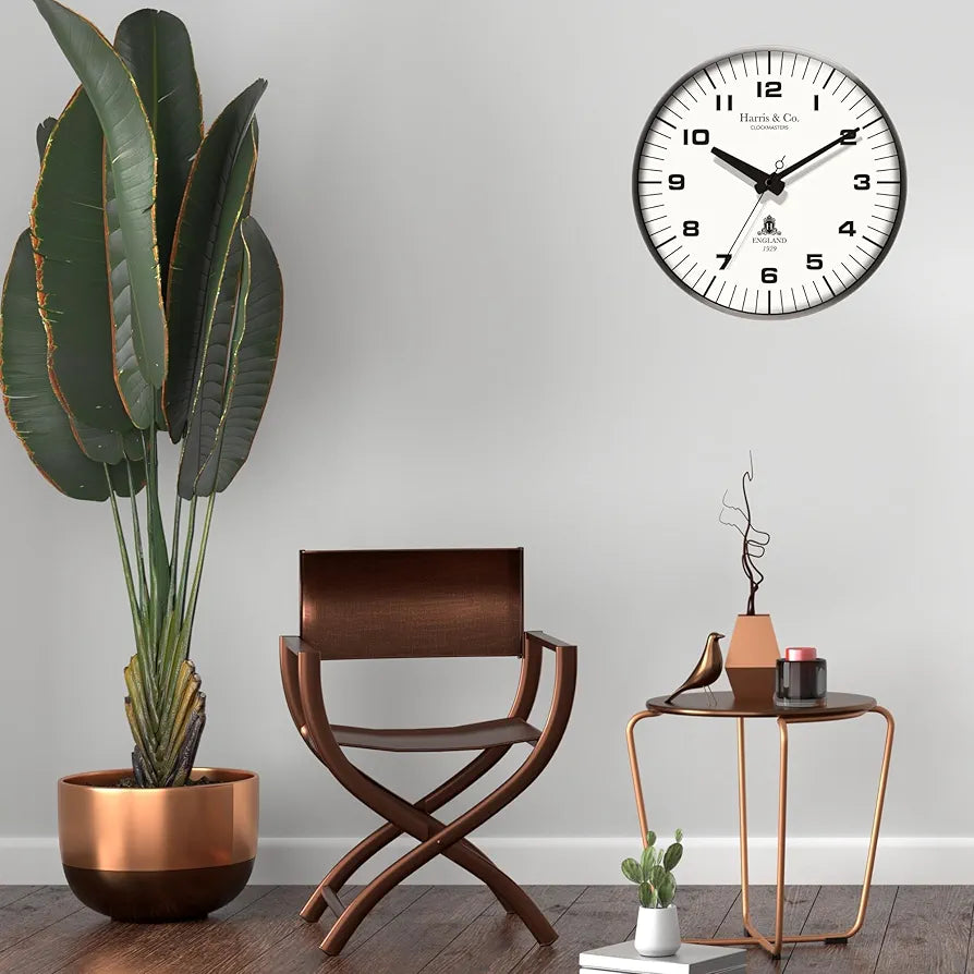 Harris & Co. Clockmasters Metal Silent Sweep Noiseless Technology Analog Wall Clock  Model-park Lane-grey