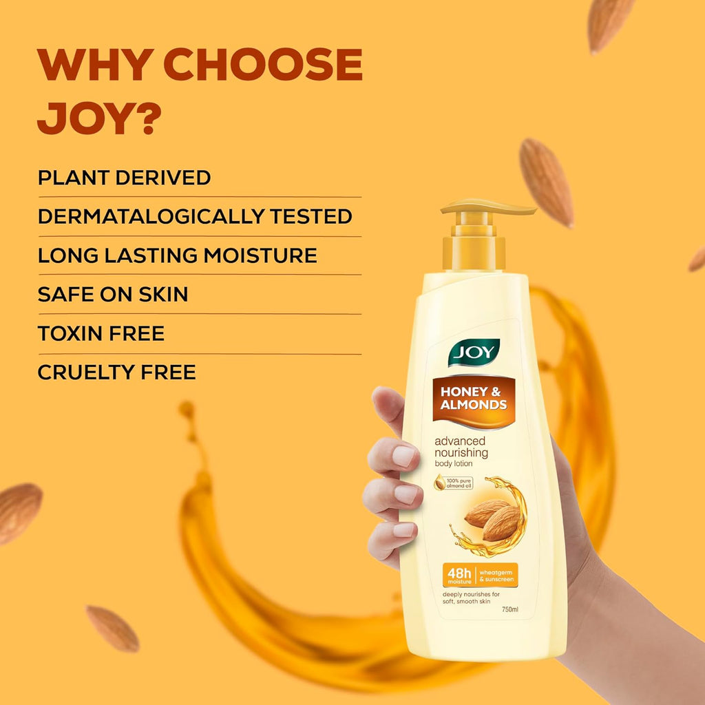Joy Honey & Almonds Advanced Nourishing Lightweight Winter Body Lotion 750ml | Enriched With Shea Butter | Natural Sunscreen Filters | 48 Hour Moisture, Suitable for Normal to Dry Skin