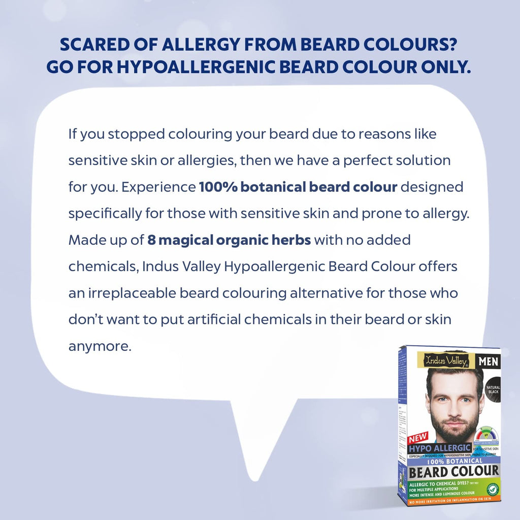 INDUS VALLEY 100% Botanical Hypo-Allergic Aqua Beard Colour â€“ Black, Gentle & Chemical-Free Formula for Natural-Looking Beard Colour with Shine (100g + 15ml)