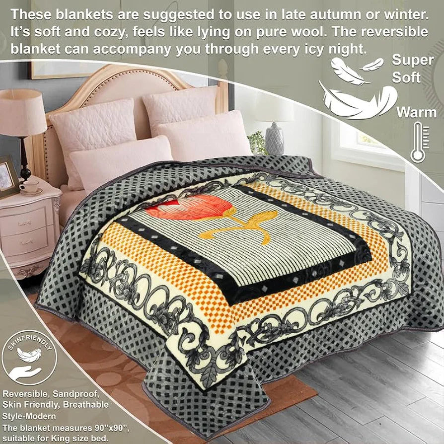 Homekart Super Soft Cloudy Printed Double Bed Blanket for Heavy Winter Single Ply Mink Blanket King Size TC 400 Light Grey Black