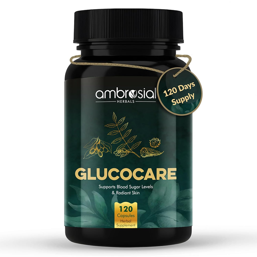 Ambrosial Glucocare | Bitter Melon | Neem | Black Plum (Jamun) | Helps in Balancing Blood Sugar | 100% Natural Ingredients (Pack of 1-120 Capsules)