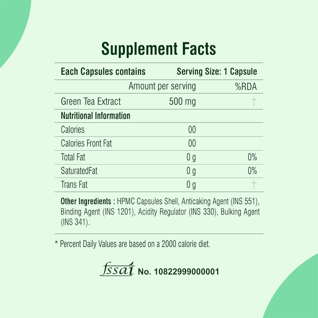 Green Tea 500 mg Leaf Extract 60 Veg Capsules, Boosts Metabolism, Helps in Fat Loss
