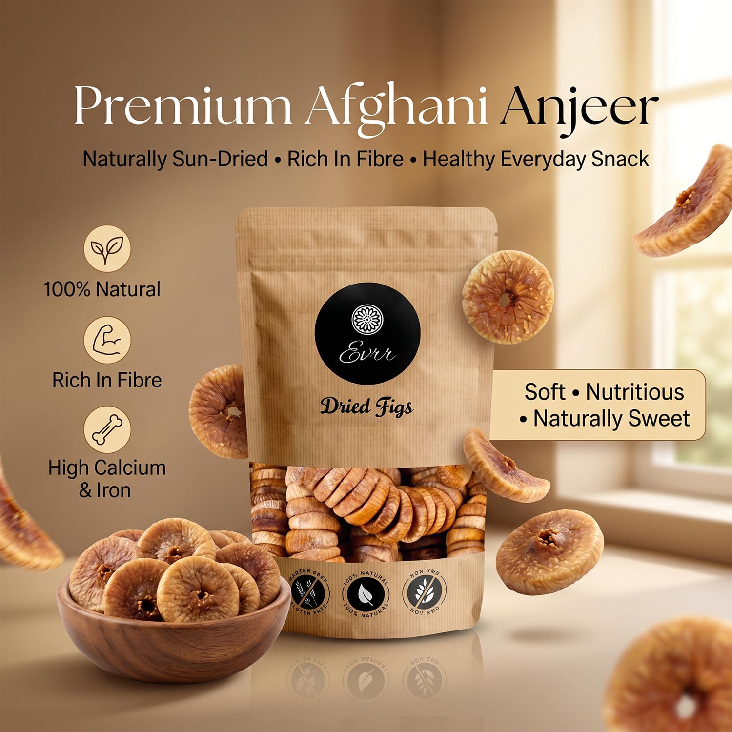 Evrr Premium Anjeer Dry Fruits 250g | Afghan Dried Figs | Natural Sun-Dried Fig | Rich in Fiber, Iron & Calcium | Healthy Snack